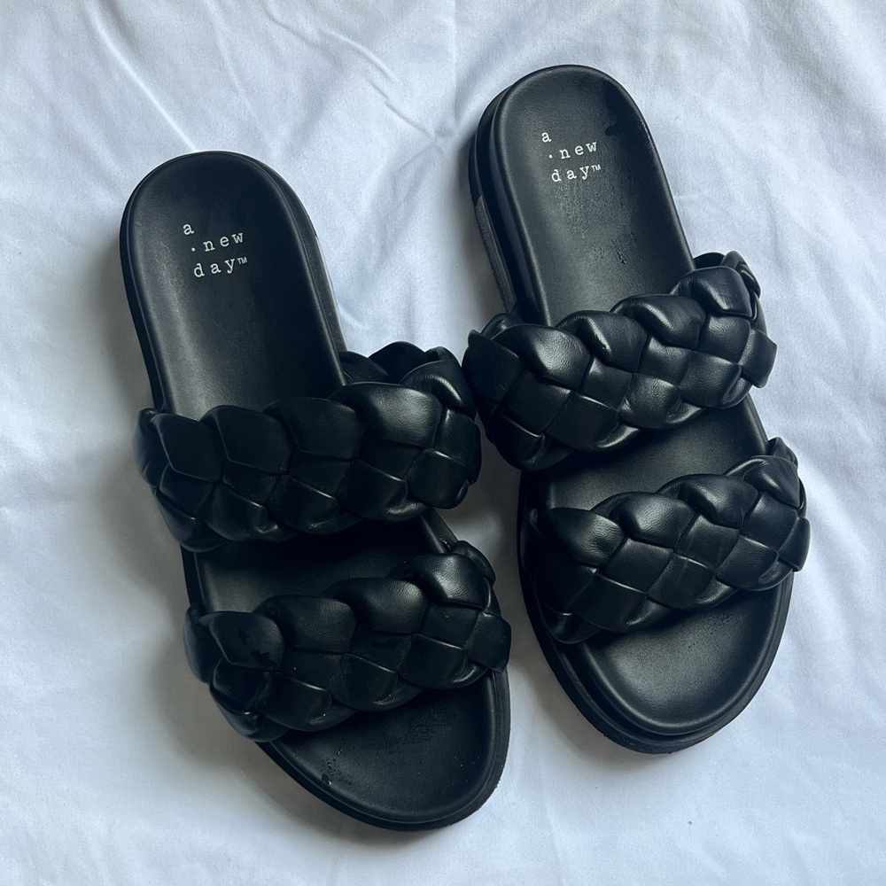 A New Day Women's Black Double Braided Sandals - Picture 1 of 5